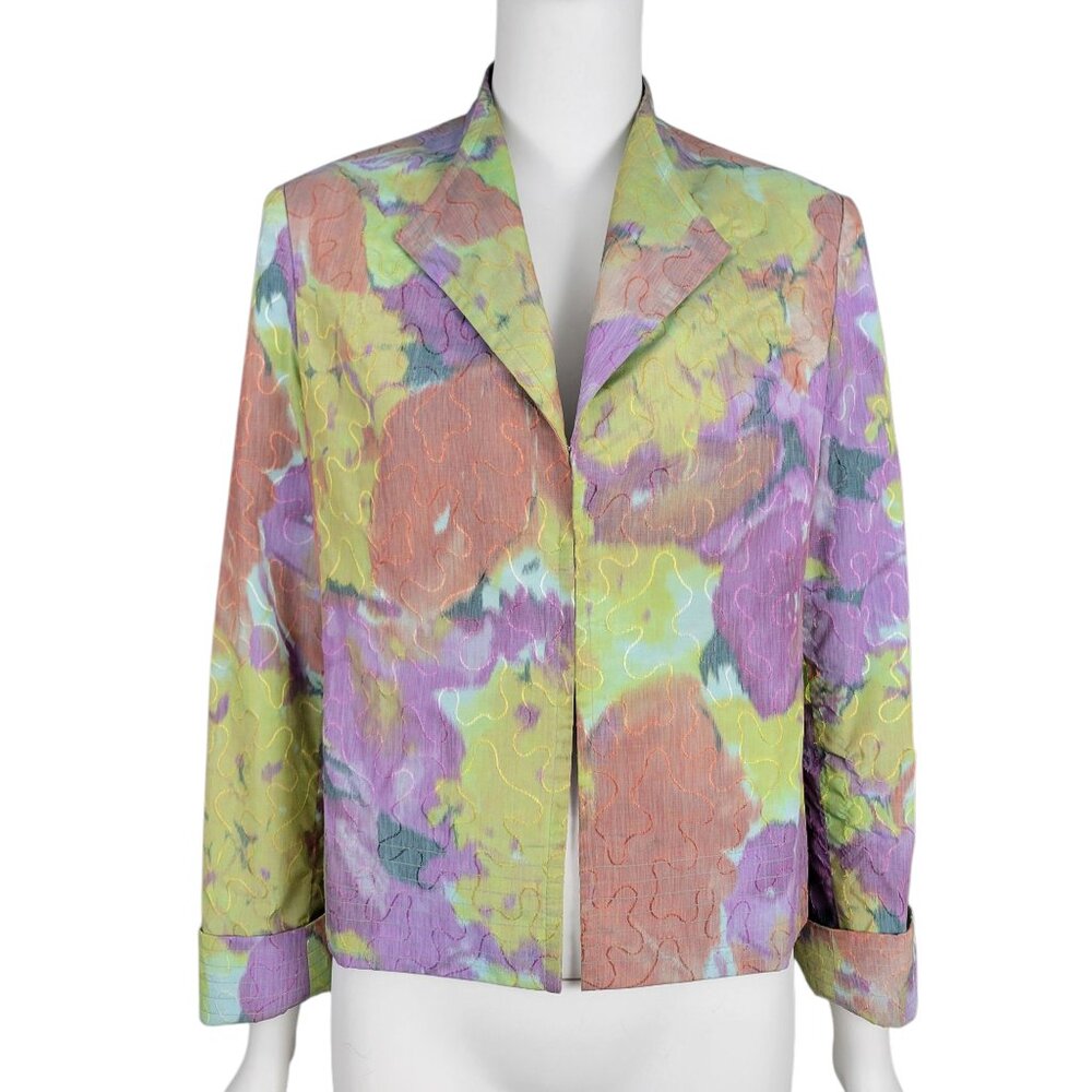 DARA LAMB Women's Jacket M/L Watercolor Print Wool Fabric Art to Wear Blazer
